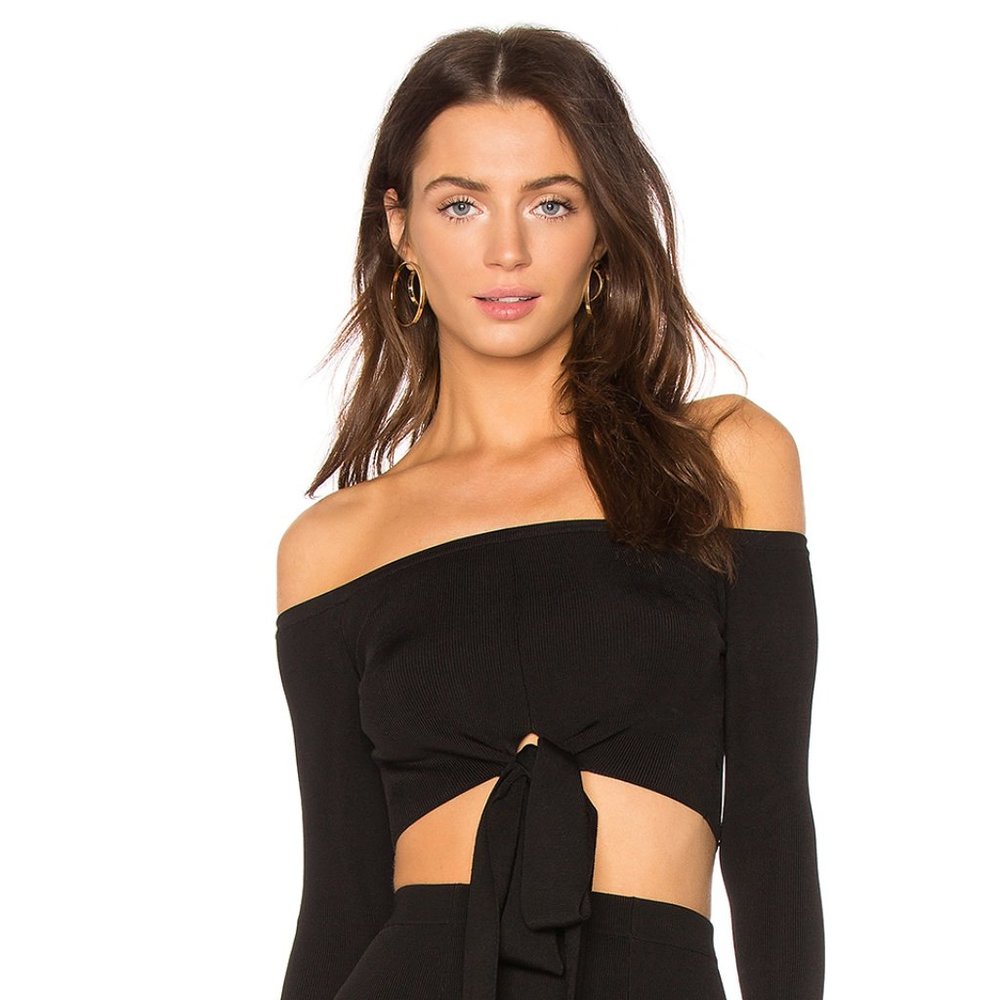 Off-Shoulder Black Tie-Front Crop Top